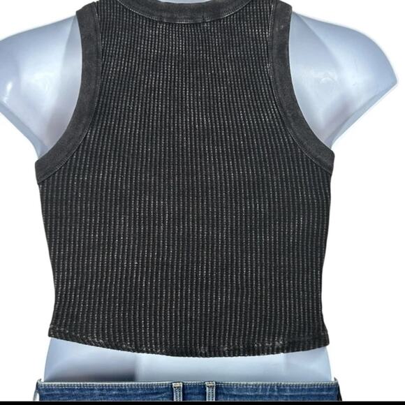 Forever 21 Ribbed Cropped Waffle Knit Muscle Tank Grey Black Size Small - Picture 8 of 11